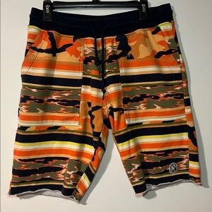 Billionaire boys club orange fleece camo shorts..size M.